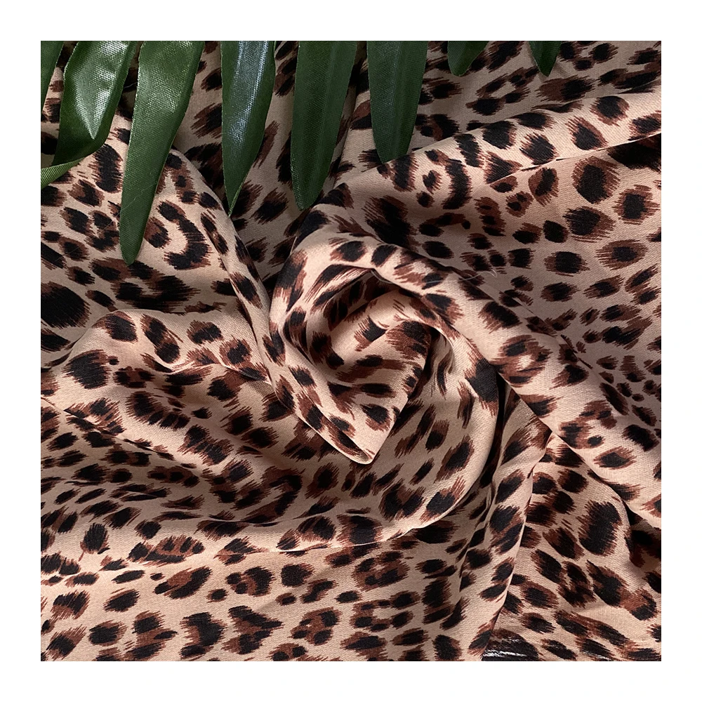Latest Fashion Printed Fabric 98%Polyester 2%Spandex Leopard Grain Animal Fabric for Woman Dress