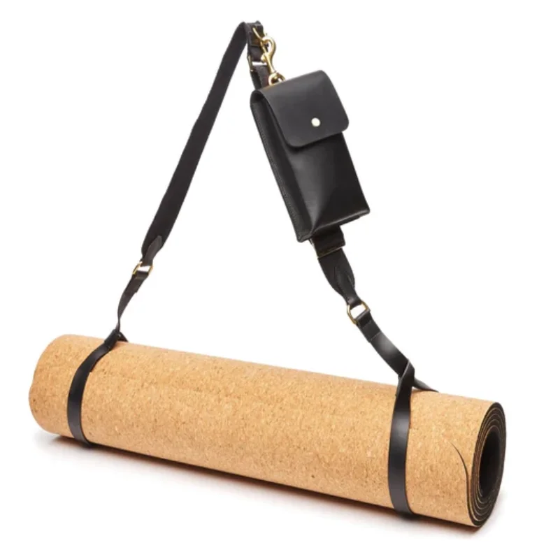 Faux Leather Yoga Mat Carrier Sling Adjustable Picnic Blanket Strap Yoga Mat Holder Strap with Phone Pouch