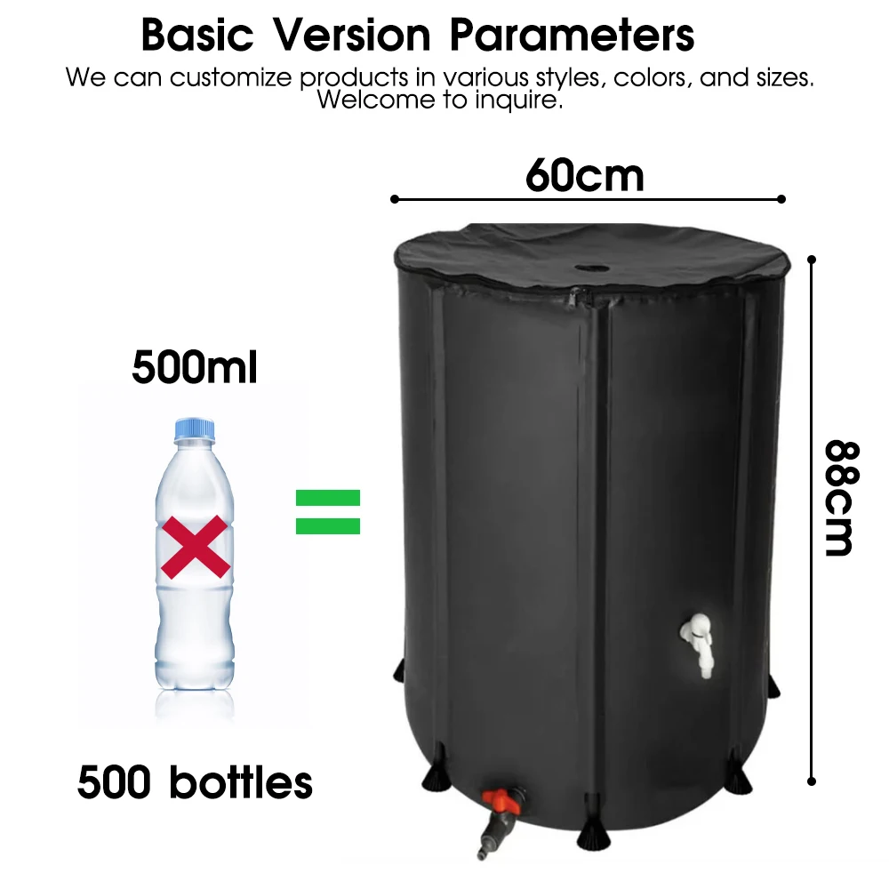 Wholesale pvc plastic home foldable rain barrel 250-500L water collection system rain water tank wit filter net