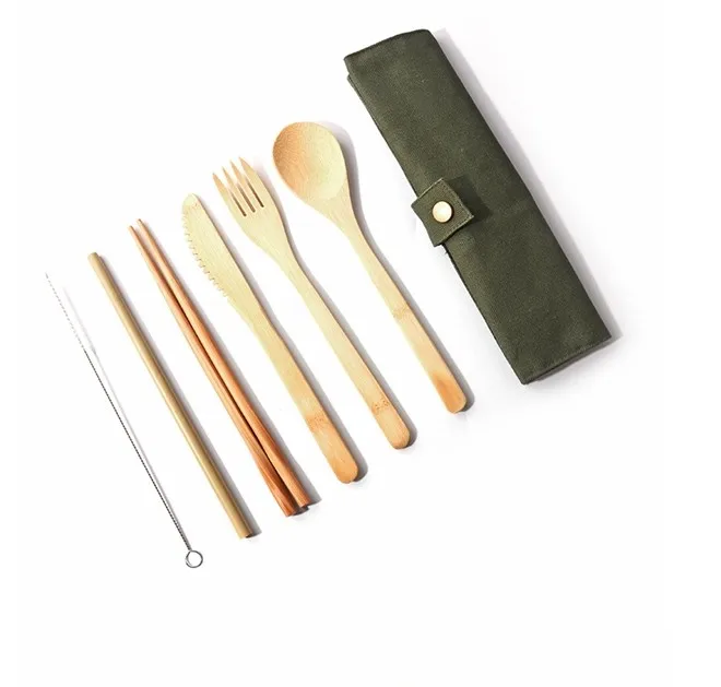 wholesale  hot selling 100% Organic 6-Pack Utensil Set Bamboo Cutlery Set