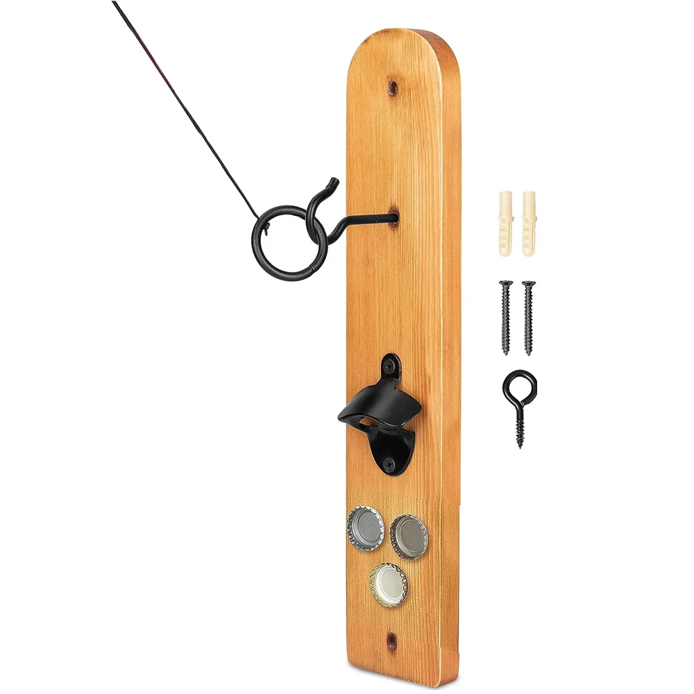 Wooden Hook and Ring Toss Game with Bottle Opener,Bar Ring Game on a String