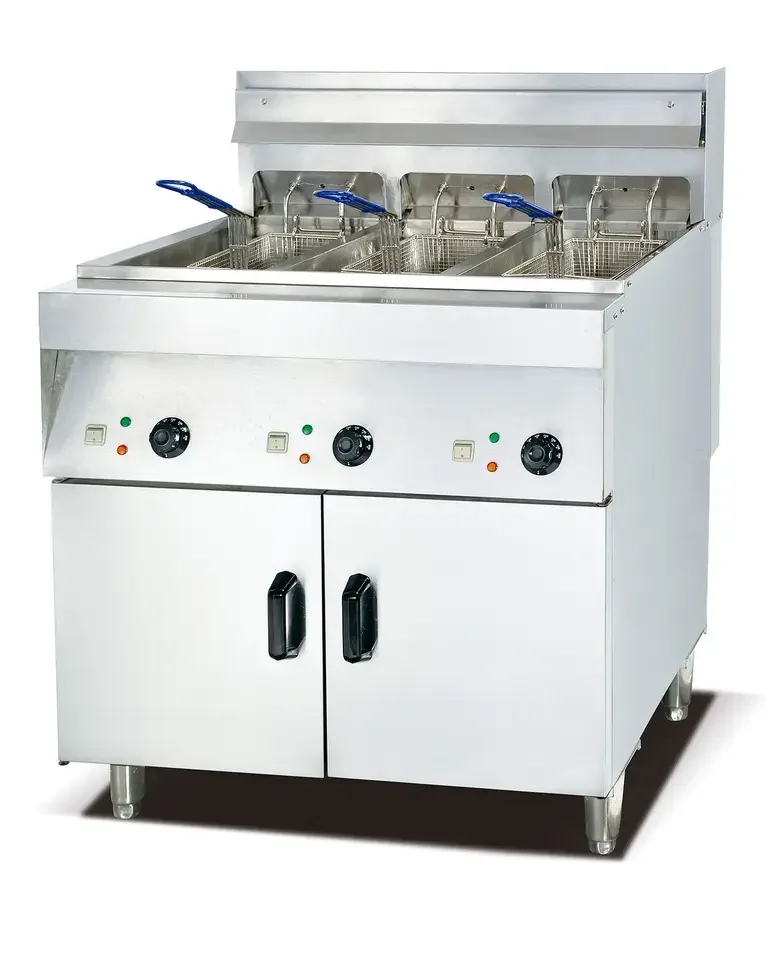 Lyroe Commercial Kitchen Fried Chicken Onion Freestanding Pure Stainless Steel Electric 2/3/4 Basket Tank Fryer With Cabinets