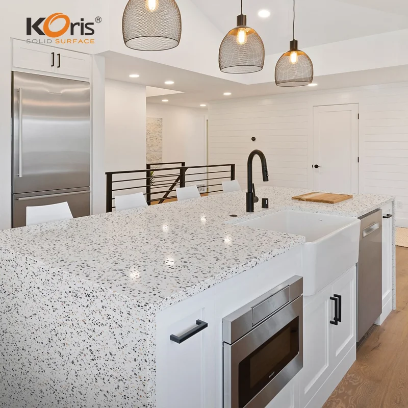 Grey White Black Multi colors terrazzo acrylic solid surface sheet artificial stone kitchen table top