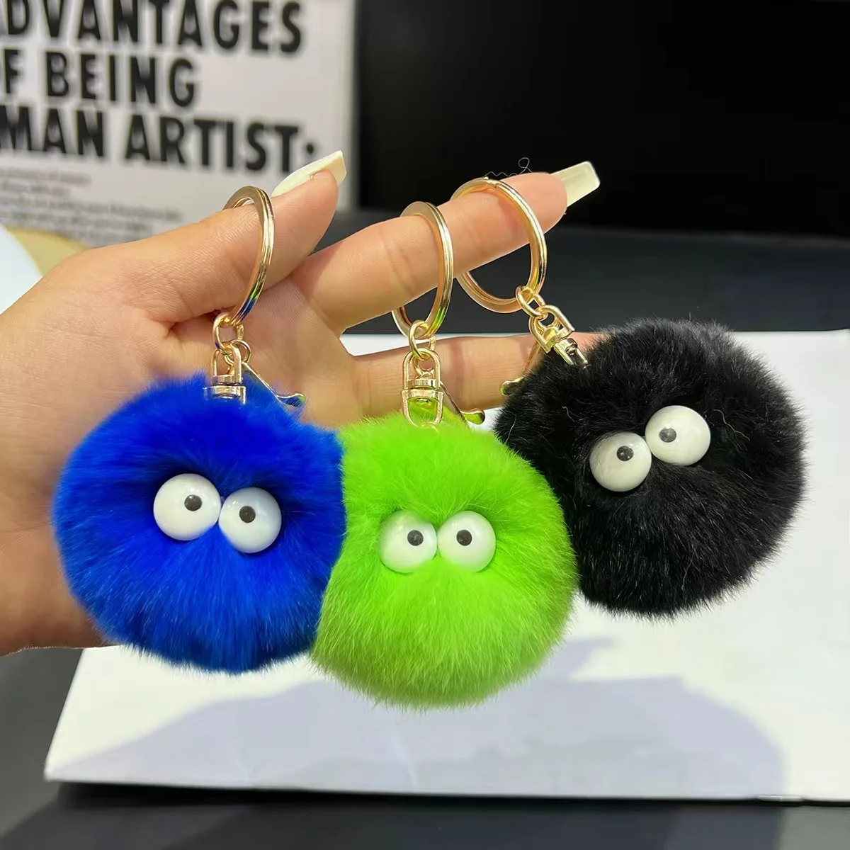 Soft Pom Pom Keychain Light Keychain with Plush Material Metal PVC Plastic Zinc Alloy Featuring a Stylish Design