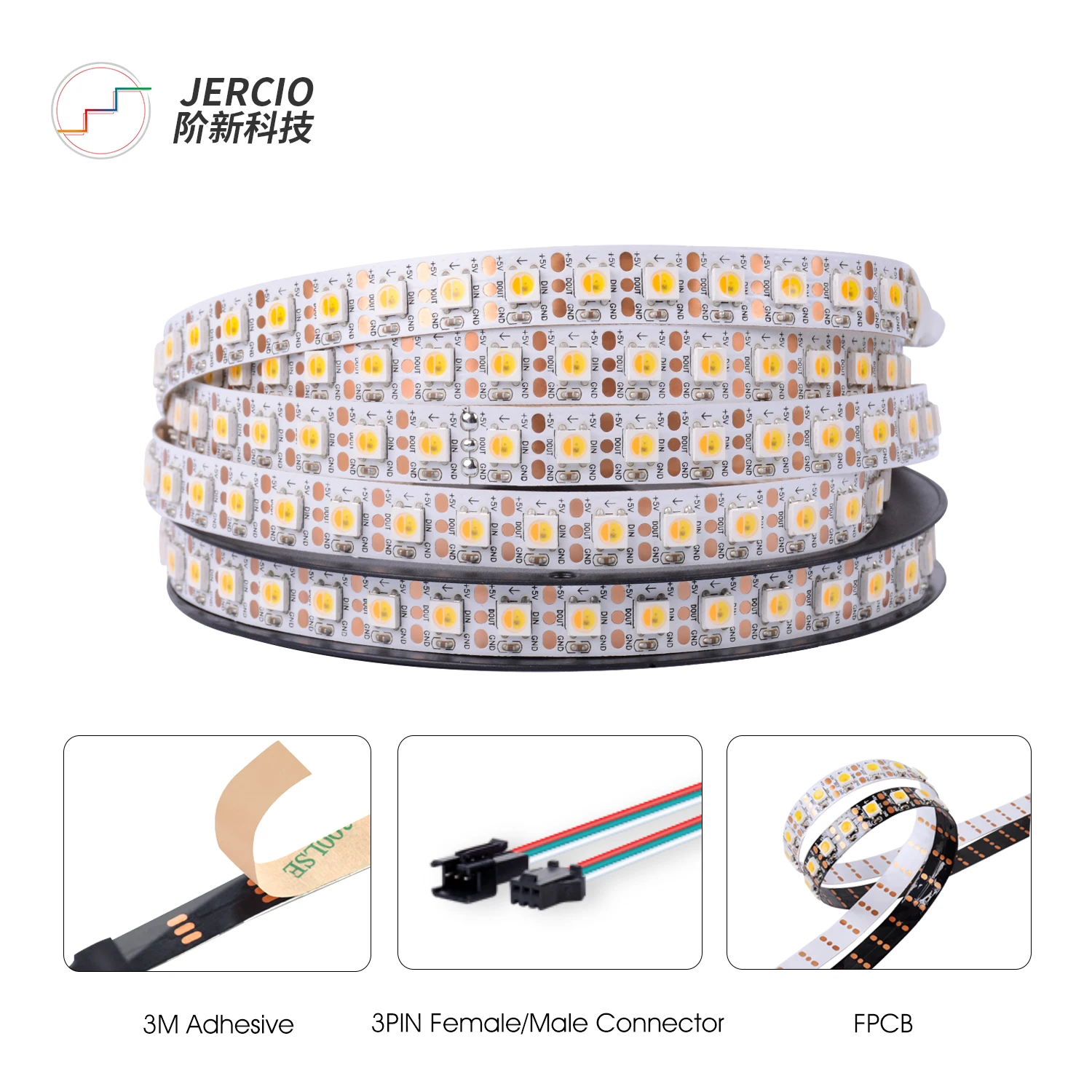 JERCIO SK6812 / WS2812 / XT1511-WWA Warm White Cool White Amber 5050 SMD High Flux Addressable Flexible LED Strip Light