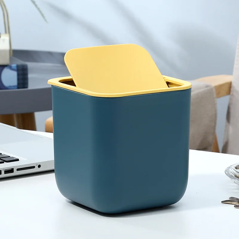 Mini Desktop Wastebasket with Lid, Small Office Countertop Trash Can, Tiny Plastic Garbage Bin