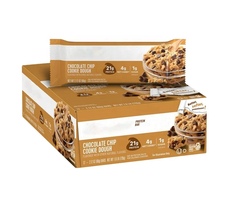 Оптовая продажа OEM лидер продаж питание шоколадные чипсы тесто для печенья протеиновые бруски богатый белок с низким содержанием углерода 12 штук взрослых и детей