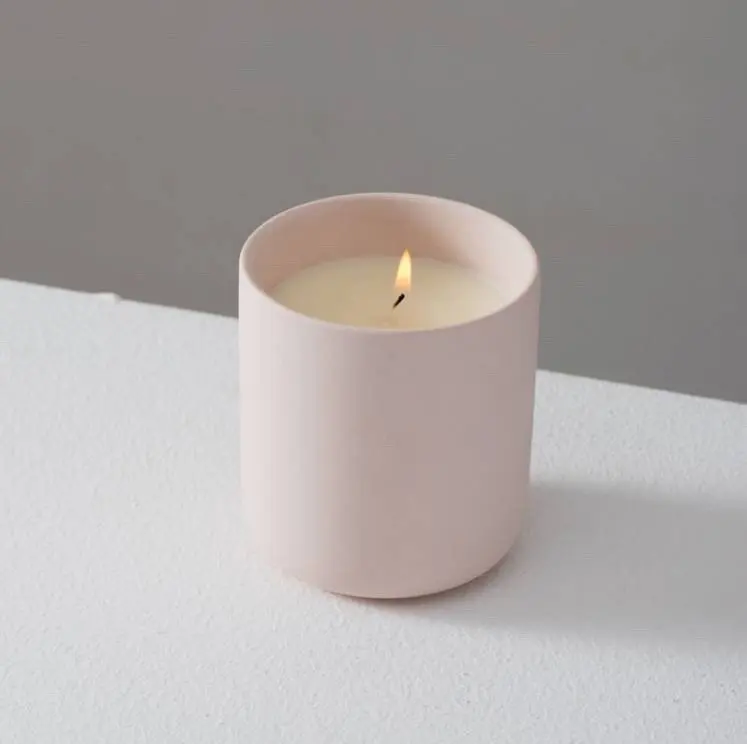 White Modern Solid Color Cylindrical Ceramic Candle Jar Candle Container For Candle Making