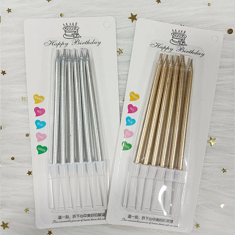 2023 new model Wholesale 6Pcs Gold Silver Thin Cake Candles for Birthday Wedding Party