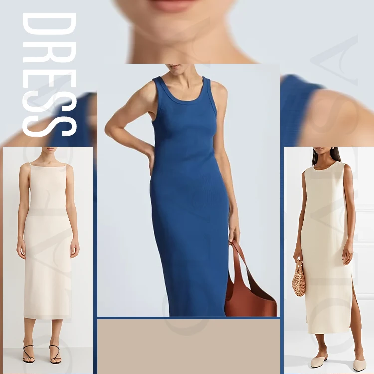 Vetements Femme High Quality Midi Women Office Lady Solid Grace Tank Dress