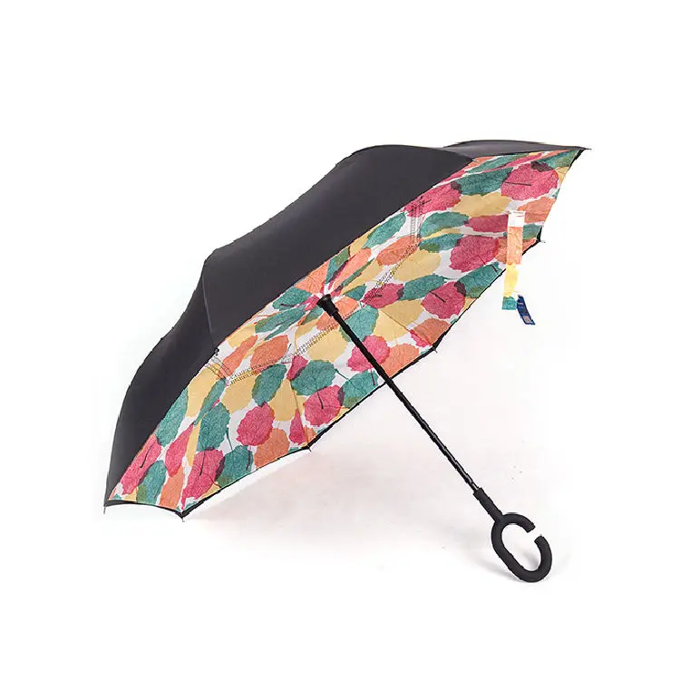 Wholesale Custom Printed Classic Flower Design Automatic Straight Umbrella Adults 8K Big Light Inverted Reverse Rain Logo Prints