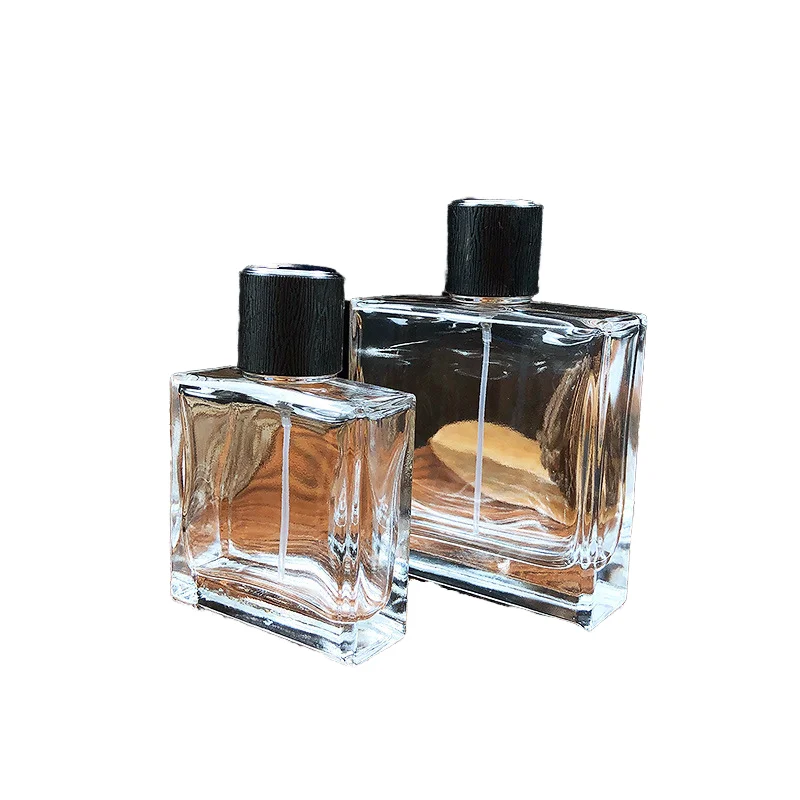 China Custom 50ml-100ml Square Spray Refillable Glass Perfume Bottles Empty with Screen Printing for Cosmetic Use Free Sample