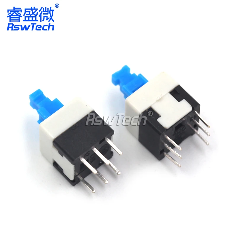 Blue White Light Switches 8.5x8.5mm 6 Pin Vertical 8mm Momentary Push Button Switch On Off Button Square Self-Locking Switch