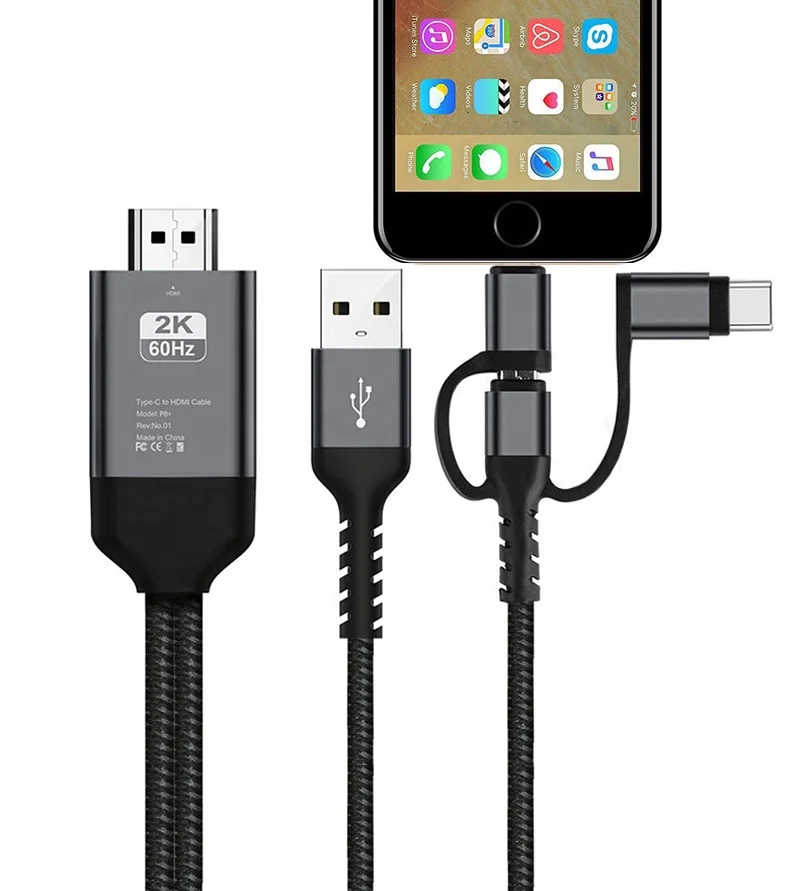 
3 in 1 Lighting Type-C Micro USB to HDMI Cable for iOS and Android 2M support iP11 