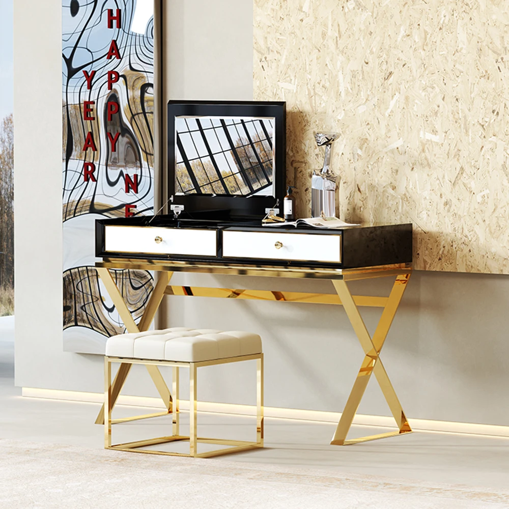Luxury European Modern Design White Black Dresser Table with Mirror Makeup Mirror Dressers Table Console Table Bedroom Furniture