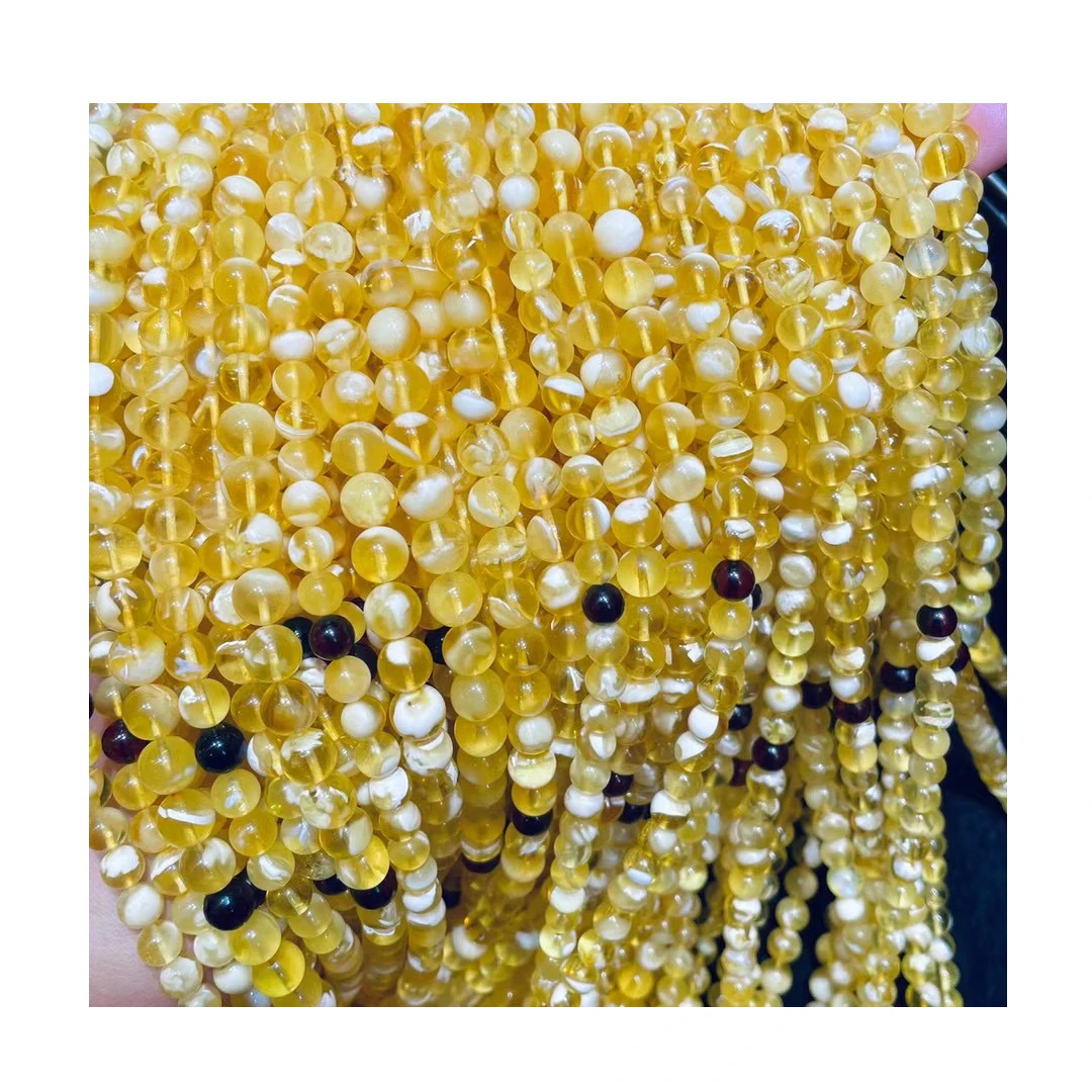 Factory outlet  natural Baltic amber 8-10 mm golden white perfect Muslim beads High quality amber is rare in the market