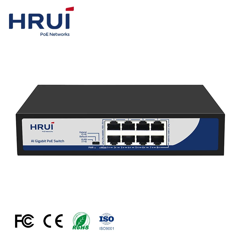 Support OEM BT PoE Power Supply 8 Ports Full Gigabit AI PoE Switch for CCTV IPC Camera