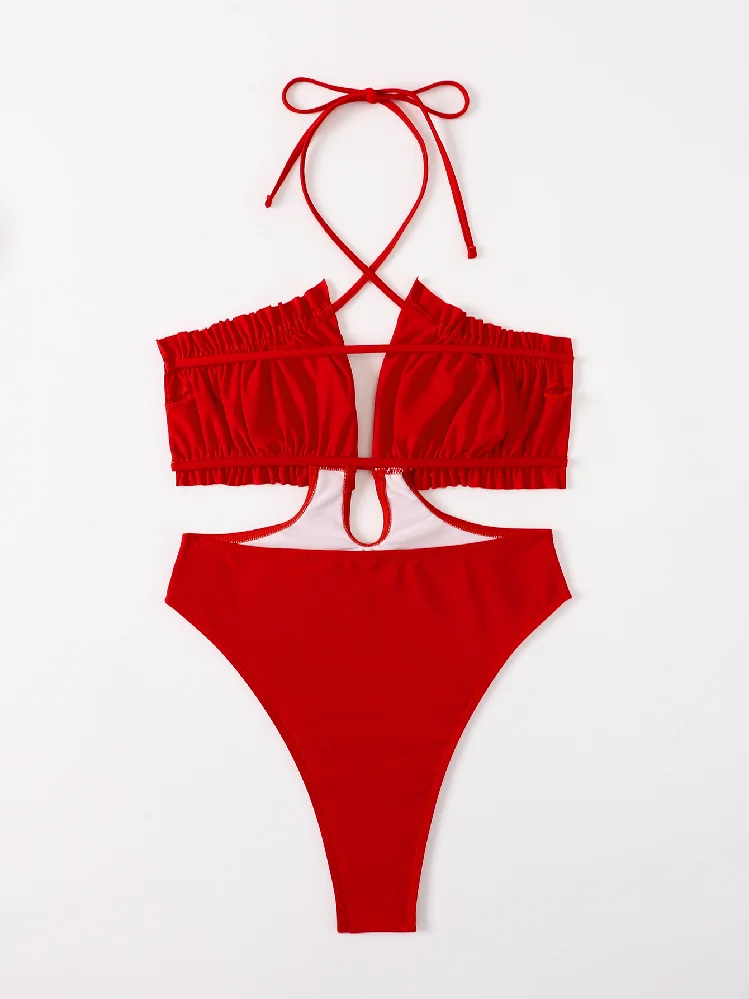 Custom Logo Black Sexy Women One Piece Swimsuit Female High Neck Swimwear Beachwear Bathing Suit One-Piece Girls Bikini Set