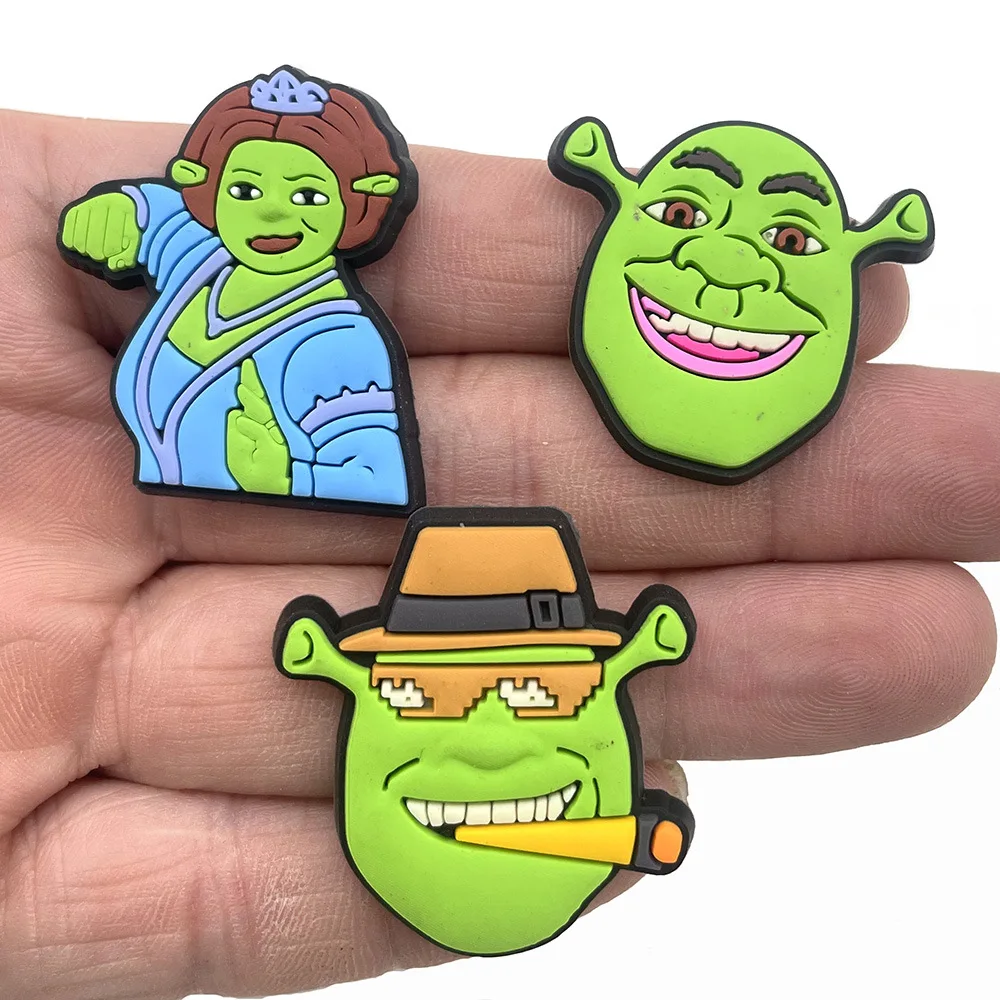 10pcs Set Cartoon Shrek Cave Shoes Shoe Flower Decorative Buckle Soft Rubber Cartoon Garden Accessories