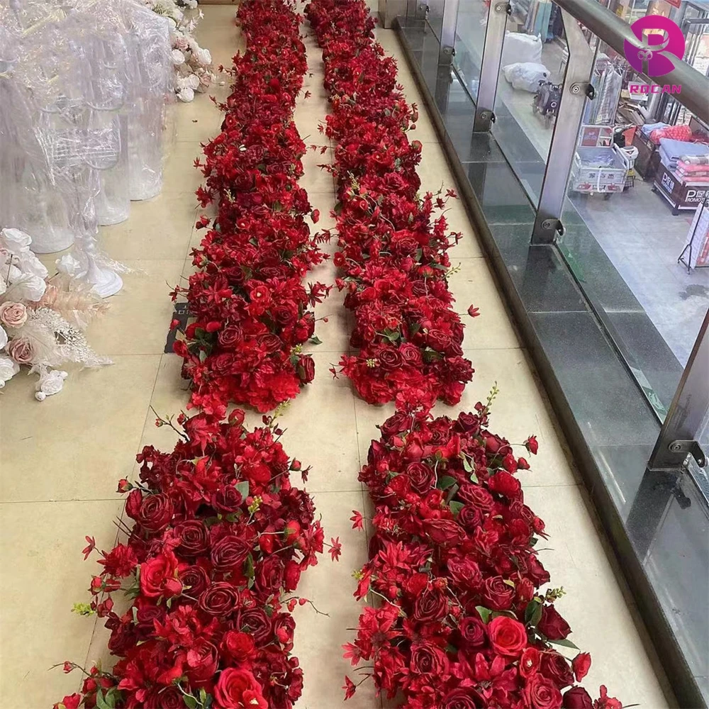 Wedding table arch red flower runner rose flower ball garland backdrop arch flower decoration