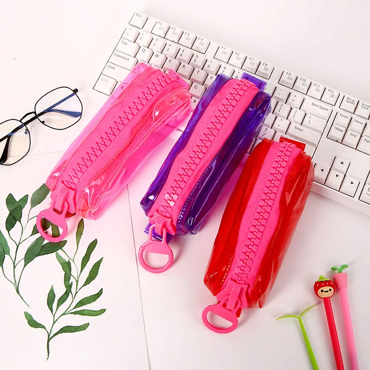 
Big plastic zipper hanging red purple girls pencil storage bags waterproof pvc pencil bags jelly pencil case 