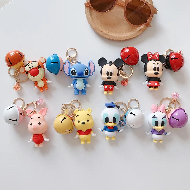 3d cartoon anime lanyard llavero keychain bell charm tigger donald duck stitch minnie mickey keychain with bell
