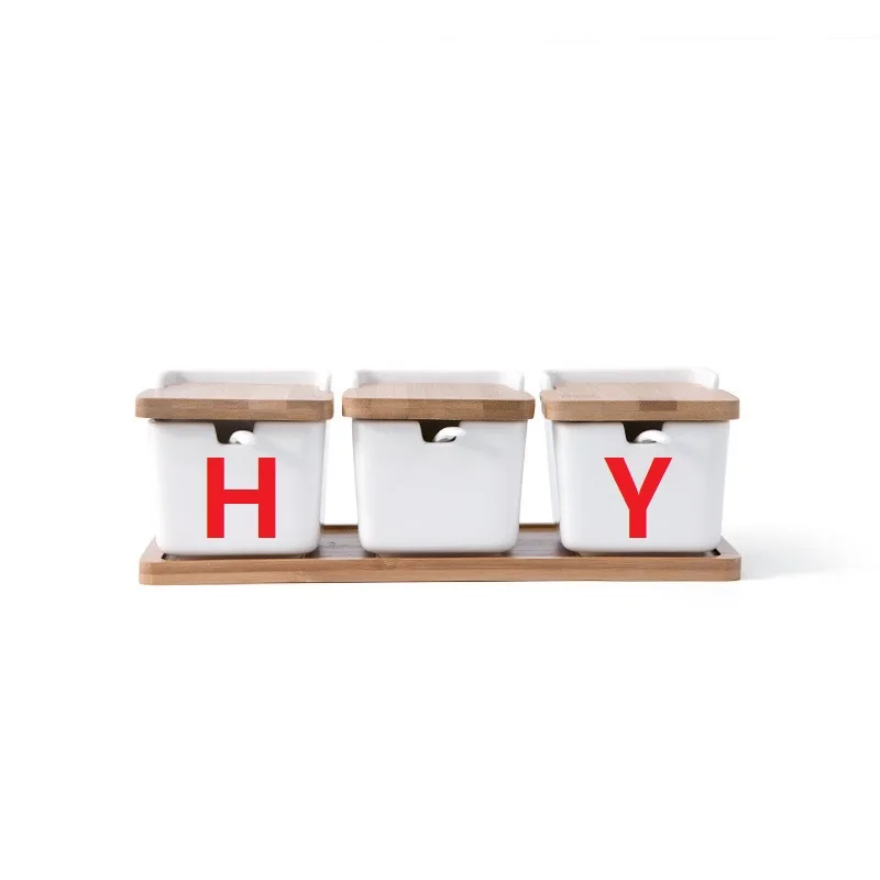 Hot Sale Spice Container 3 Pack White Seasoning Bowl For Sugar Tea Coffee Spice Square Porcelain Condiment Jar