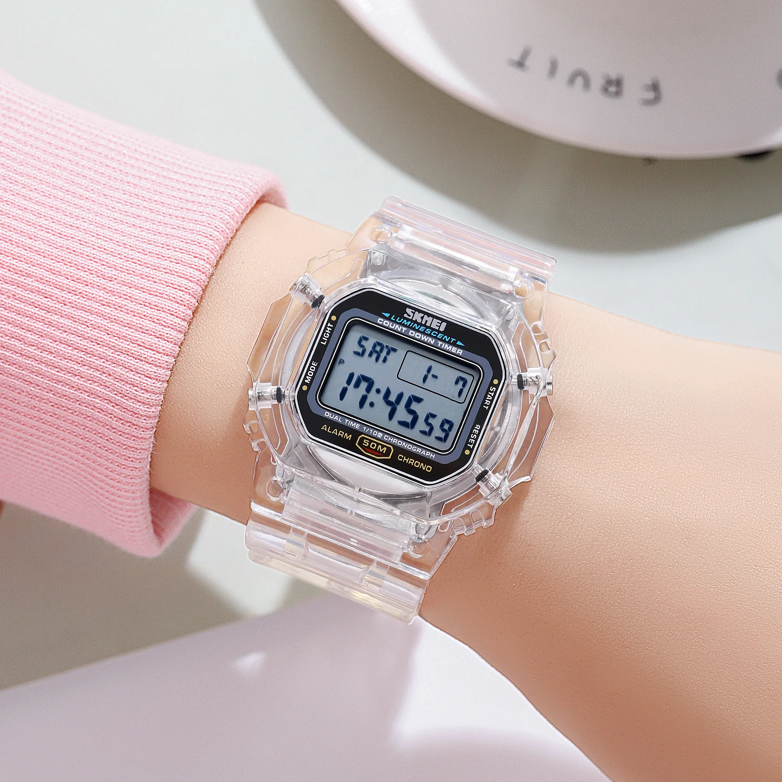 Skmei 1999 дешевые часы reloj пластиковые светящиеся секундомер 5TAM многофункциональные прозрачные светодиодные цифровые спортивные с