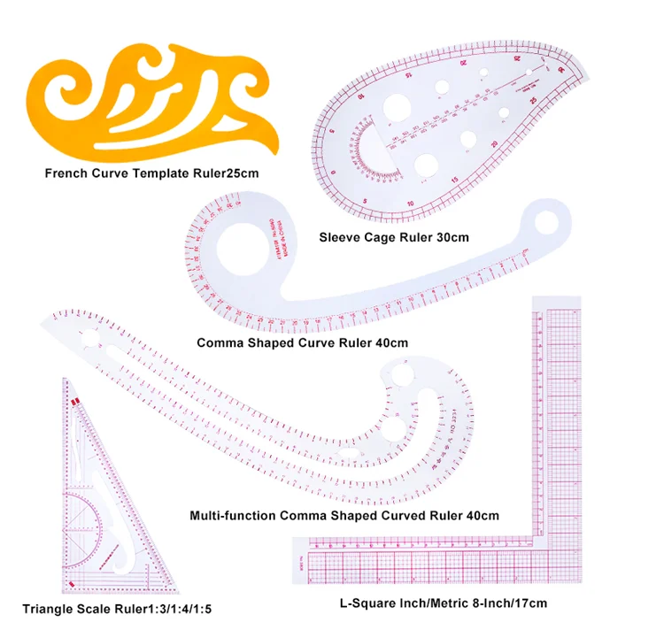 
9pcs Sewing French Curve Ruler Measure Dressmaking Tailor Drawing Template Craft Tool Set 