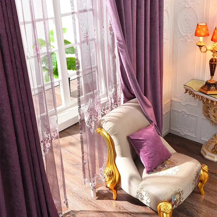 Hot Sale Flame Retardant Plain Double Face Chenille Curtain Fabrics for Living room and Hotel Drapery