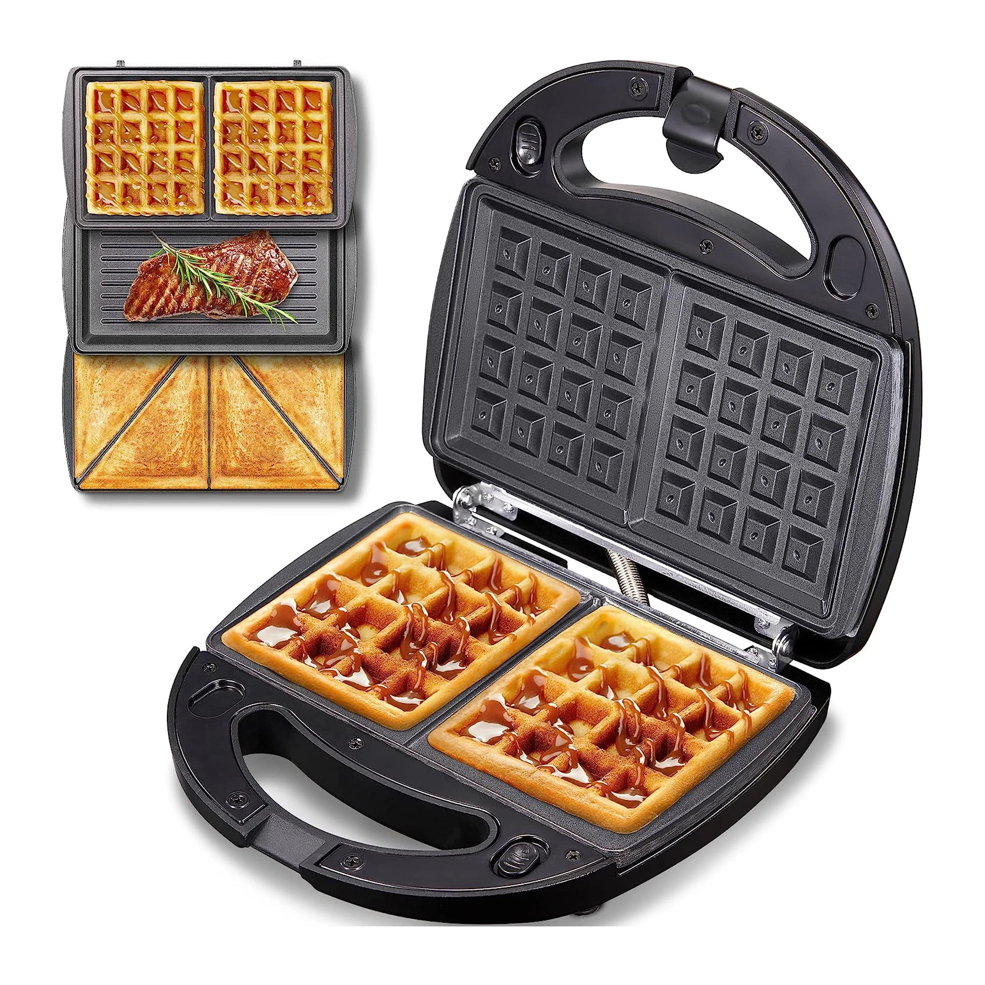 3 In 1 Detachable Stainless Steel Grill Sandwich Maker 2 Slice Breakfast Toaster Waffle Maker Machine