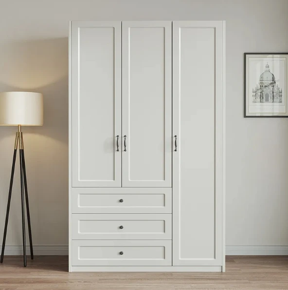 Custom Fashion Design Four Door Bedroom Furniture White Wardrobe Closet Armoire