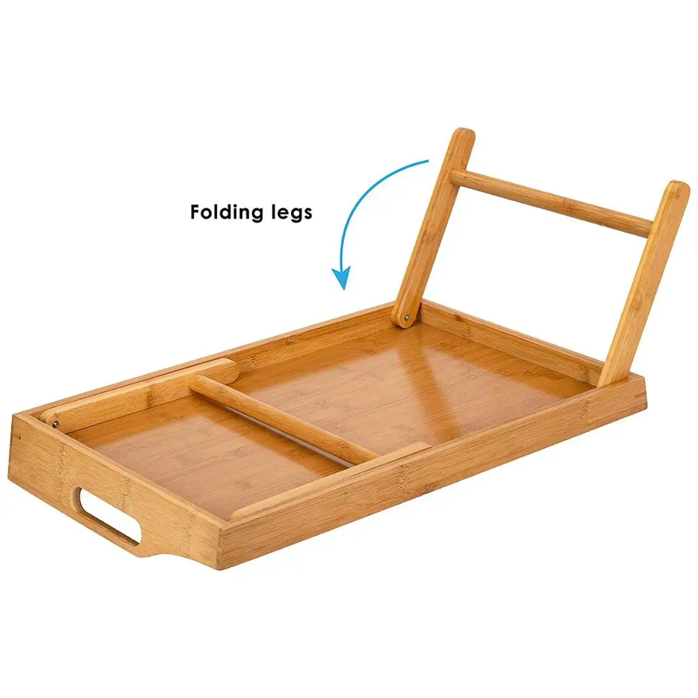 Folding Bamboo Wooden Bed Computer Table Tray Breakfast Serving Table Lap Tray Customized Logo