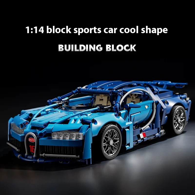 Blue Bugatti Hyper Racing Car Ornaments Assembly Model Building Blocks Toy