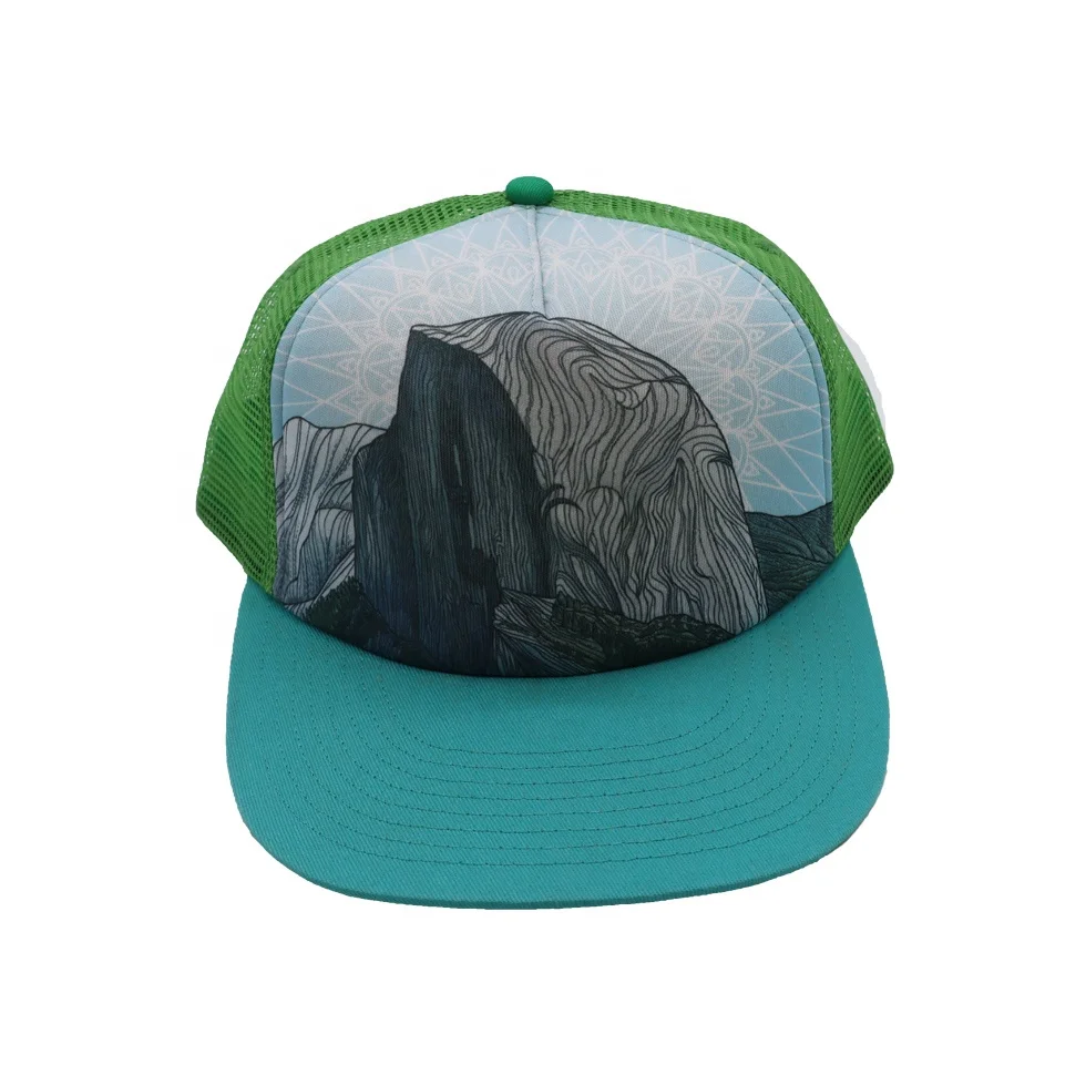 wholesale fashion Straight brim sport trucker caps custom sublimation print high quality high profile trucker caps hats