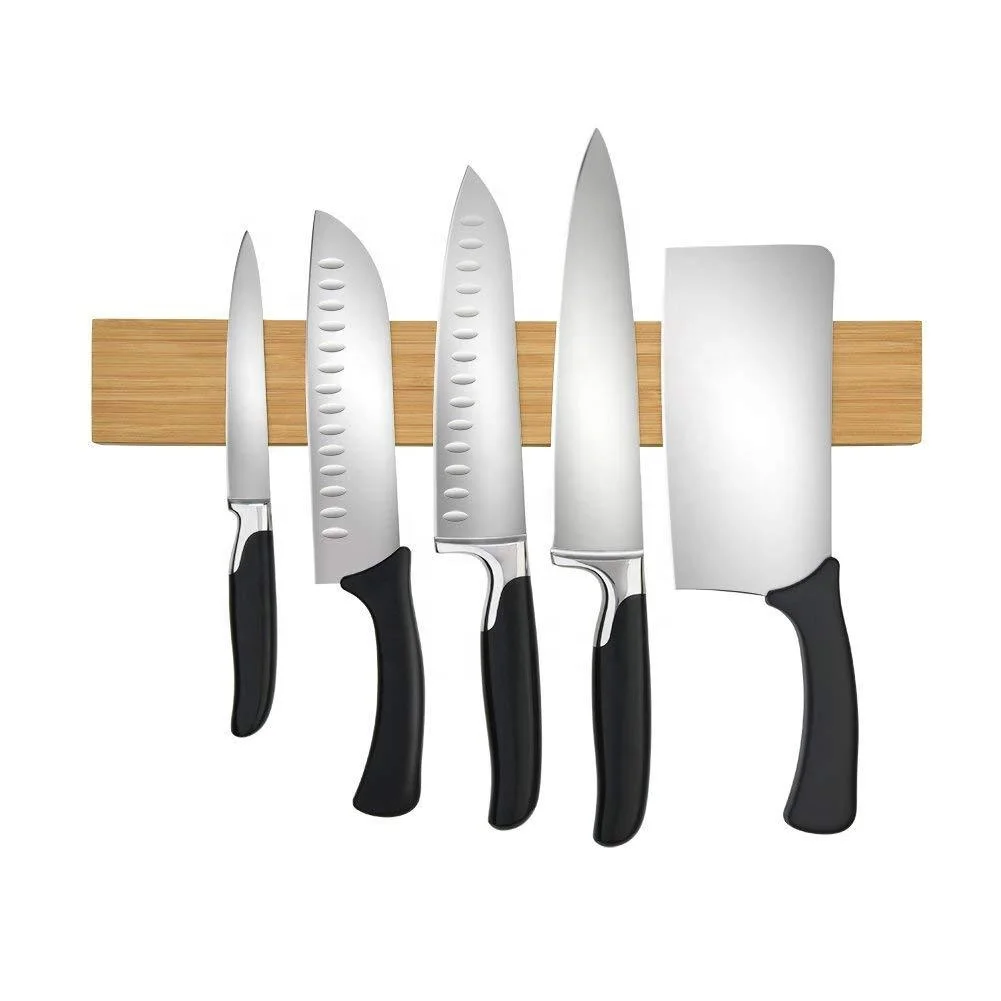 Wall Mounted Magnetic Knife Strip,Kitchen Bamboo Wooden Magnetic Knife Holder