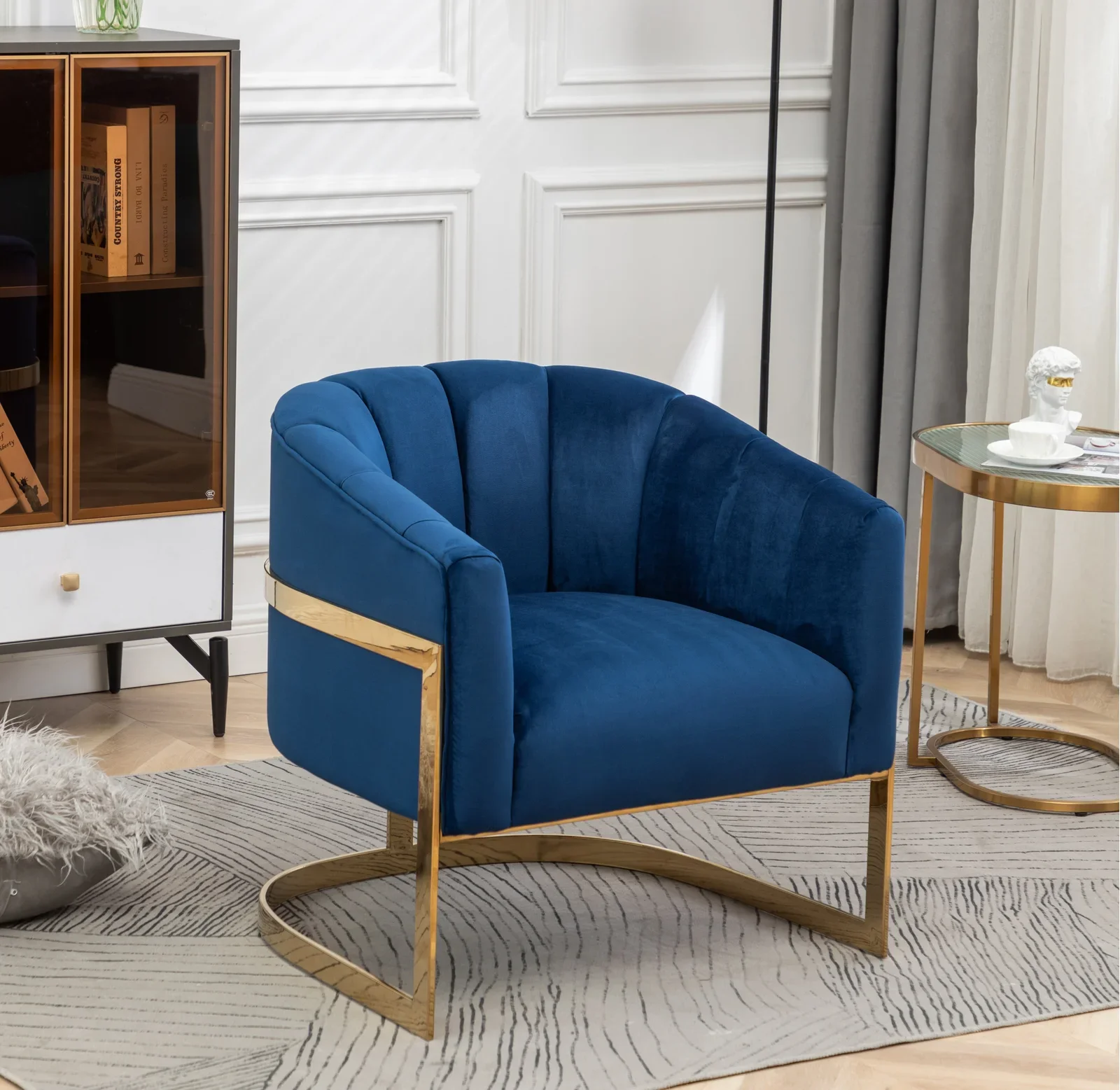 Modern Stainless Steel Base Velvet Upholstered Barrel Chair Accent Leisure Chair Armchair For Home Hotel Furniture