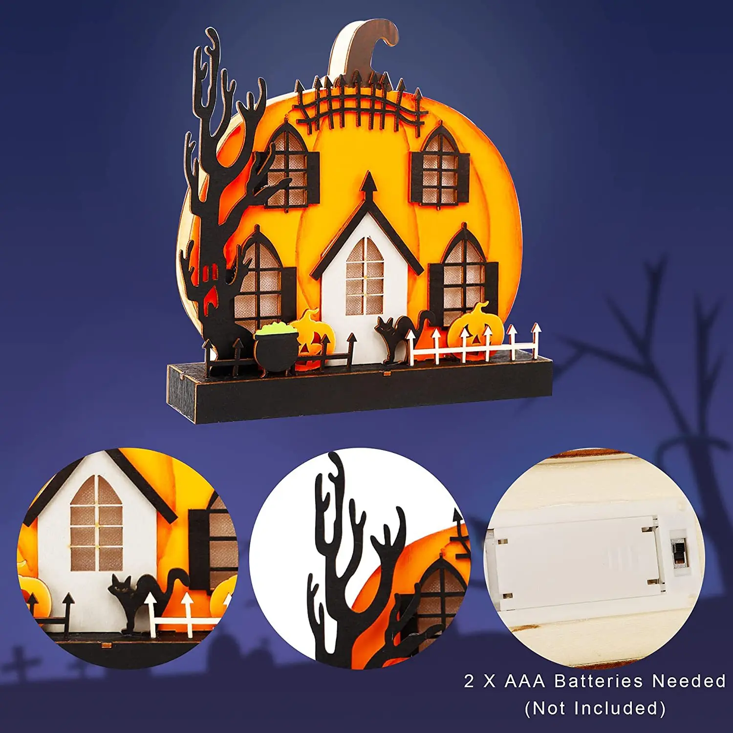 Pumpkin House Lighting Ornament Halloween LED Light Home Holiday Decoration Ornament Wooden Craft Gift Ornament