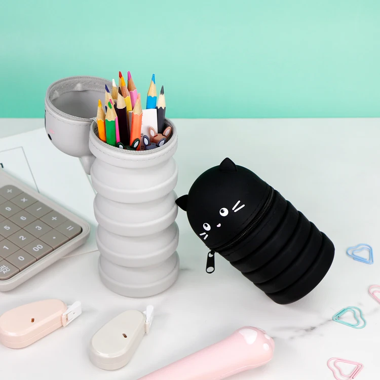 School Pencil Case Cute Stationery Pencil Box stand up silicone pen case zipper pencil bag for teenage