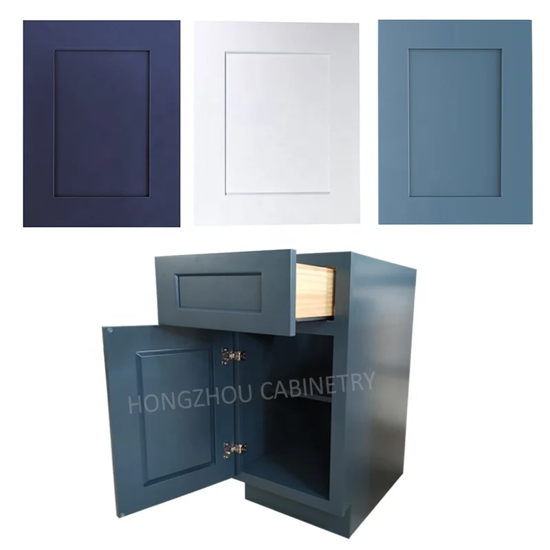 China factory RTA Wholesale Dovetail Drawer Cheap Solid Wood Blue Shaker Kitchen Cabinet