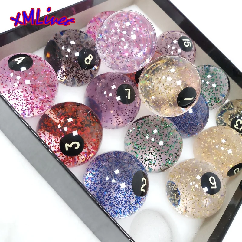
57.25mm Phenolic Resin Billiards Pool Balls Transparent with Glitter 16pcs complete set Billiards table balls accessories 