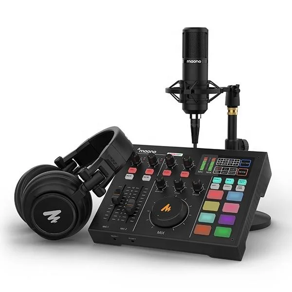 
MAONOCASTER All-In-One Podcast Production Studio with Condenser Mic and Headphones Audio Interface For Live Streaming 