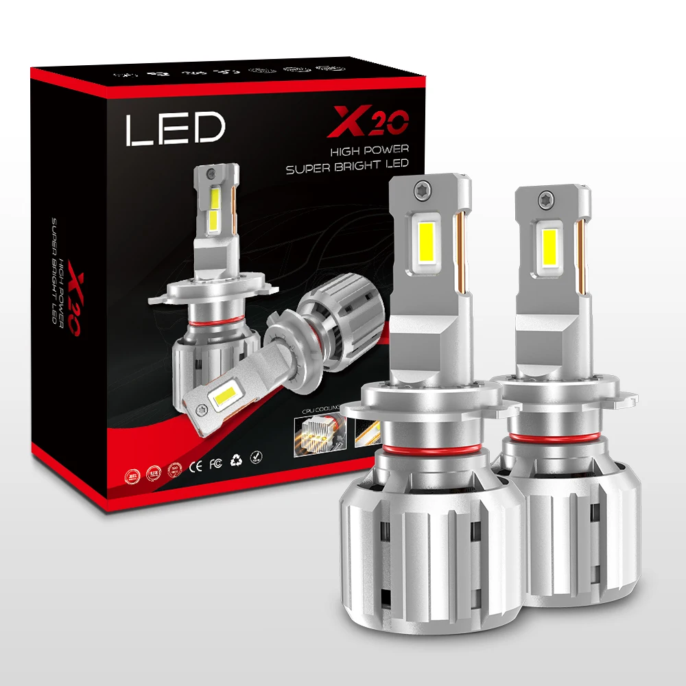 Newest 12000LM X20 LED Headlight Bulb H4 H7 H11 H13 9005 9006 With GC LED Chip 130W CANBUS Decoder For Car Headlight 6500K