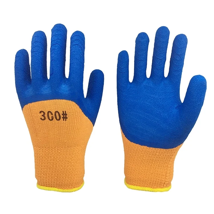 China produce orange cotton knitted glove cut glove foam half blue latex coated Gloves