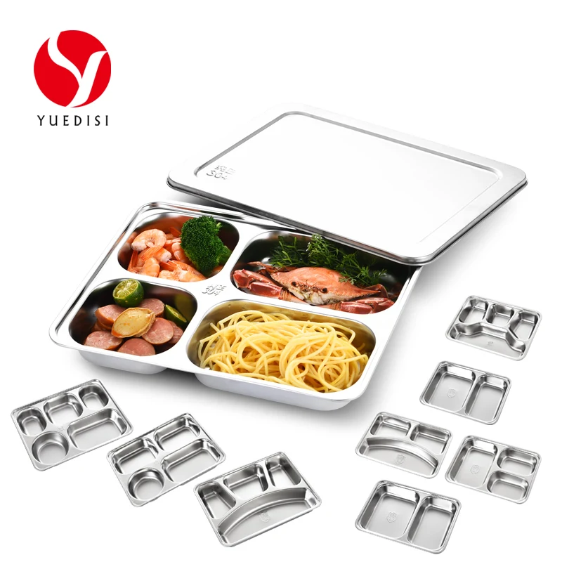 Yuedisi Wholesale 5 Compartment Tray Divided Fast Food Tray Dinner Plate With Lid For Restaurant Hotel