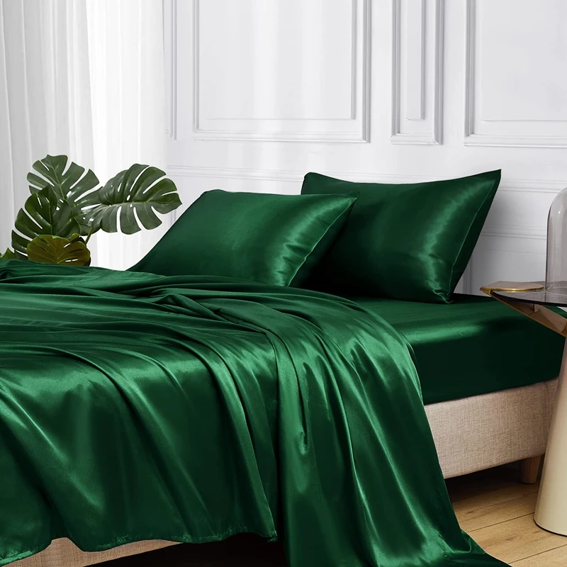 Soft Silk Satin Sheets Set Satin Fitted Flat Sheets Bedding Set