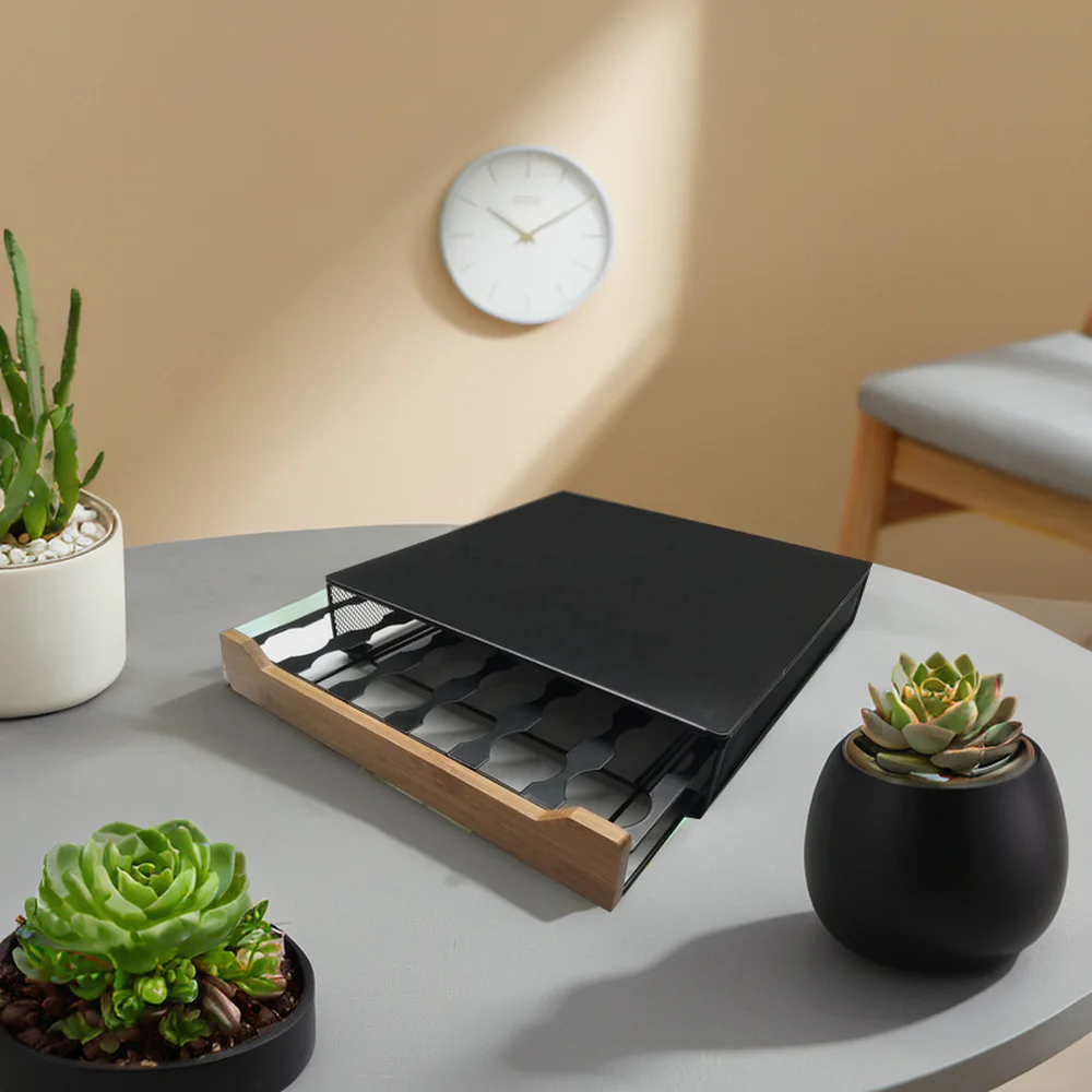 High Quality 36pcs Bamboo Wooden Dolce Gusto Coffee Pod Storage Drawer New Design for Home Kitchen Use Packed in Box