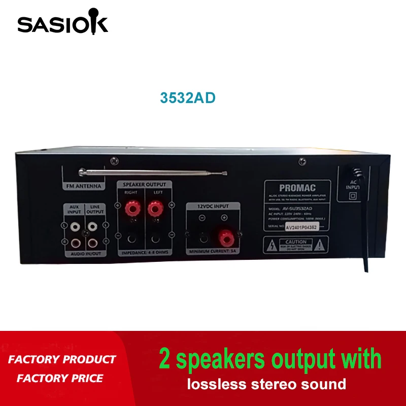 3532AD Mic echo/delay AC/DC power 10-band graphic equalizer digital karaoke amplifier support BT/USB/SD/AUX/FM radio/LED display