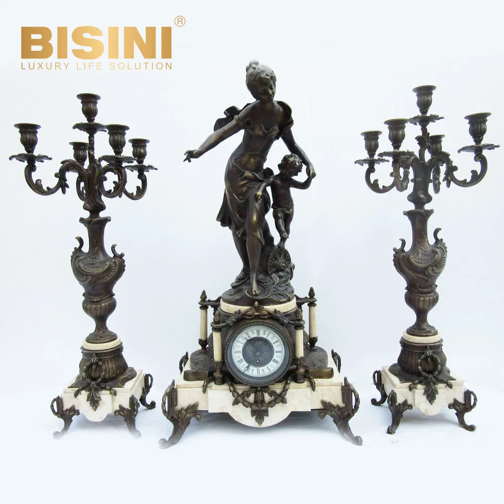 Superb antique European-style elegant beauty Sculpture Classic ornaments marble table clock Cast copper desk clock clock