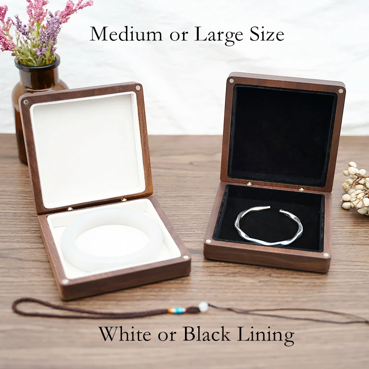 Custom Logo Luxury Gift Packaging Jewelry Display Medium Large Walnut Wooden Bracelet Box